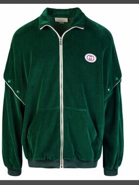 Gucci Emerald Green Velour Zip Jacket with Chest Patch